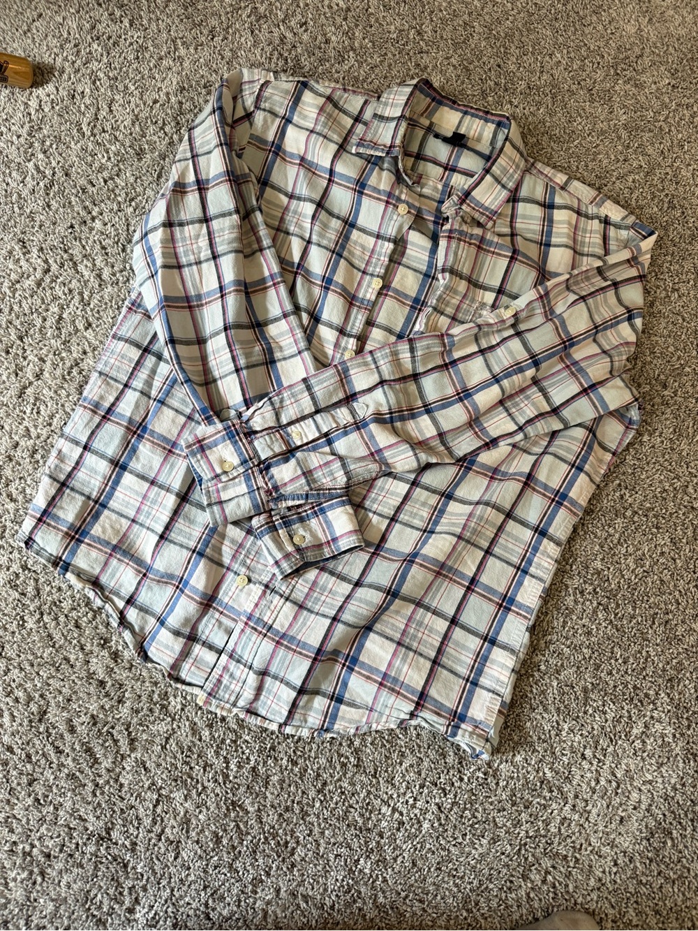 GAP Men's Plaid Button-Down Shirt - White, Blue, Red